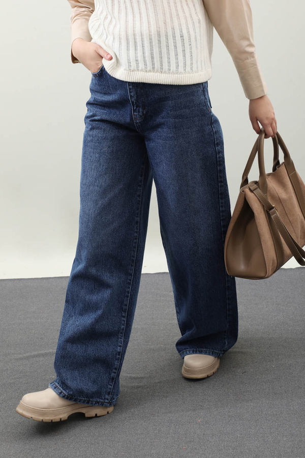 Puslu Denim Pantolon Koyu Mavi - 5