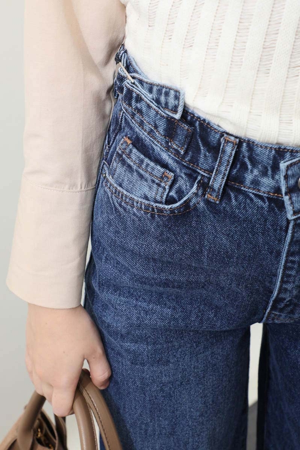 Puslu Denim Pantolon Koyu Mavi - 6