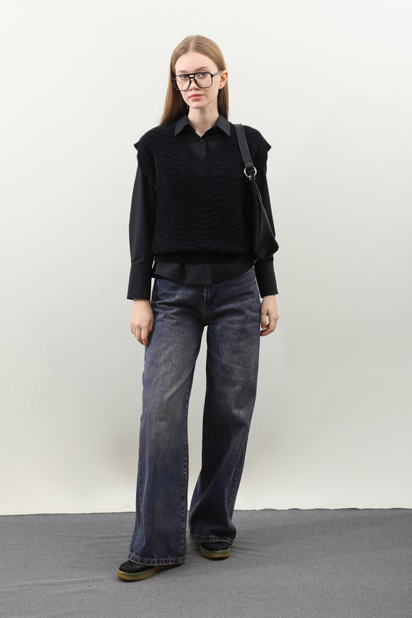 Puslu Denim Pantolon Lacivert 