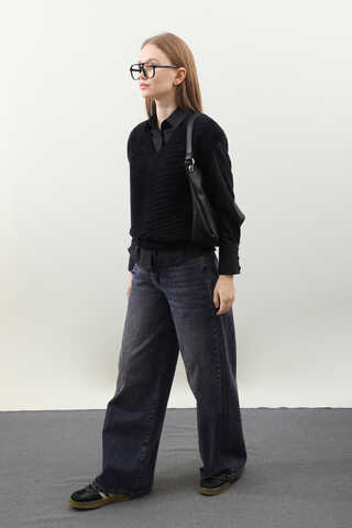 Puslu Denim Pantolon Lacivert - 2