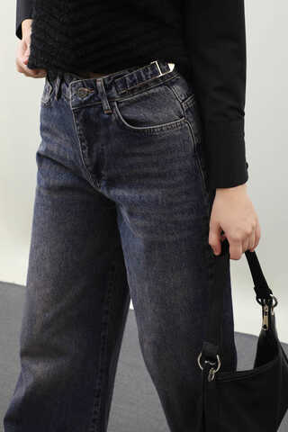 Puslu Denim Pantolon Lacivert - 5