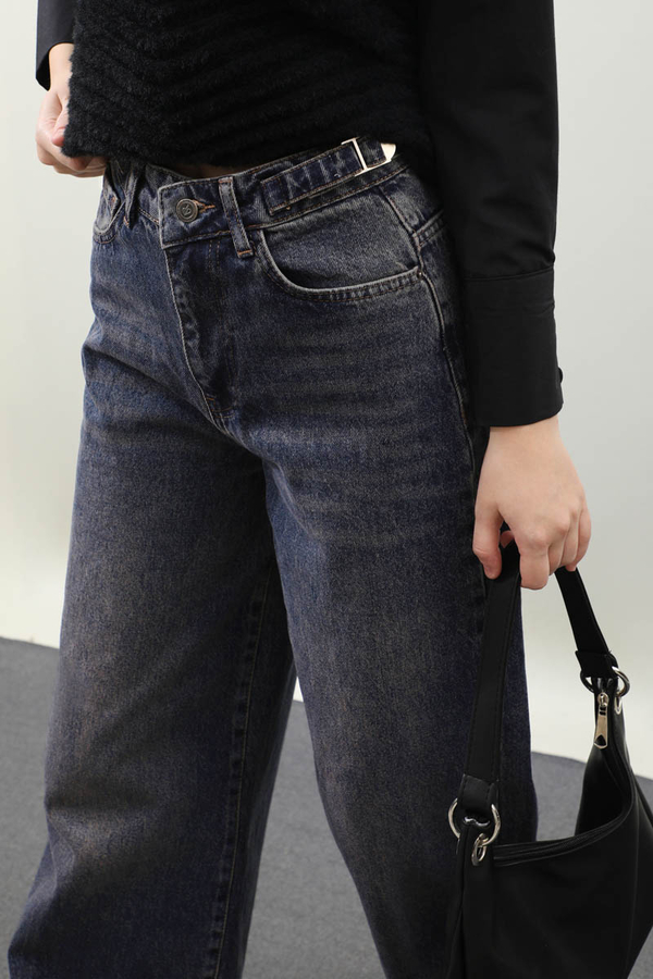 Puslu Denim Pantolon Lacivert - 5