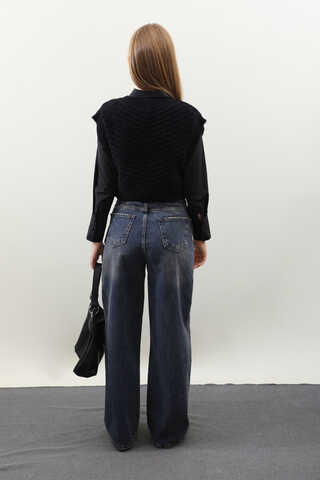 Puslu Denim Pantolon Lacivert - 6