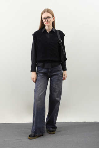 Puslu Denim Pantolon Lacivert - 1