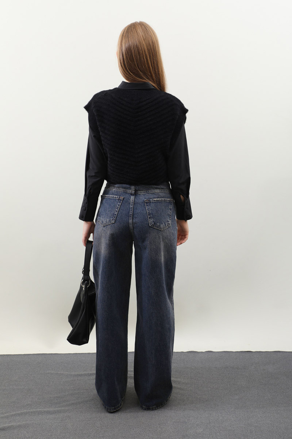 Puslu Denim Pantolon Lacivert - 6