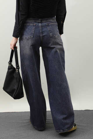 Puslu Denim Pantolon Lacivert - 7