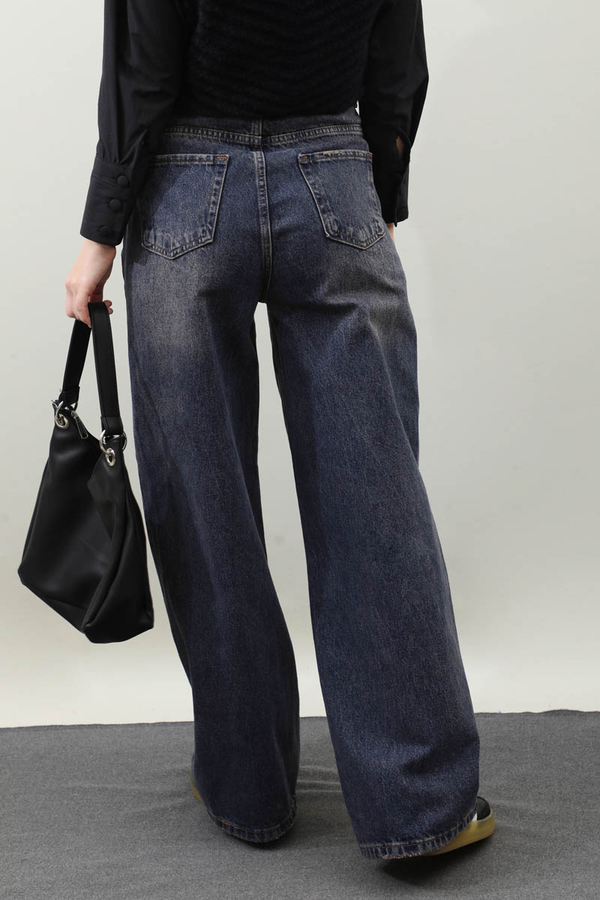 Puslu Denim Pantolon Lacivert - 7