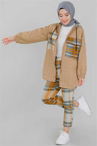 Quilted Checkered Set Camel - 1