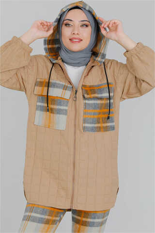 Quilted Checkered Set Camel - 2