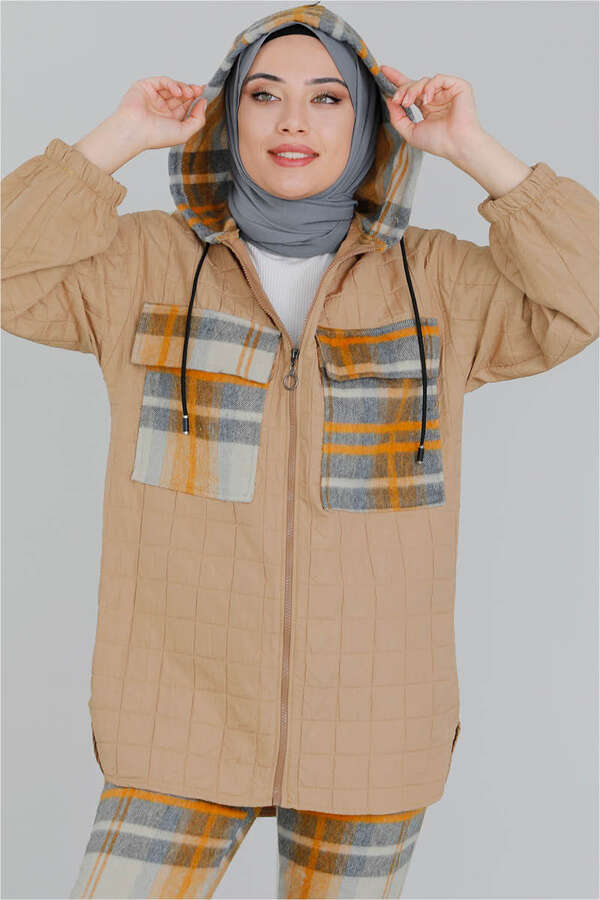 Quilted Checkered Set Camel - 2