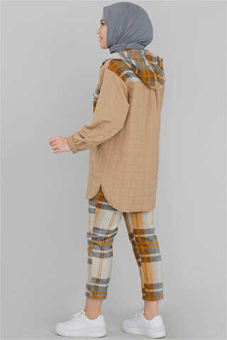Quilted Checkered Set Camel - 3