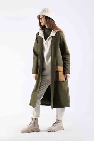 Quilted Pocket Trench Coat Khaki - 1