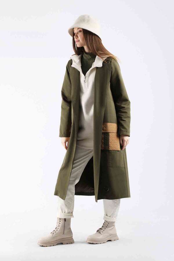 Quilted Pocket Trench Coat Khaki - 1