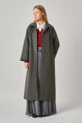 Raglan Sleeve Basic Coat Anthracite - 1