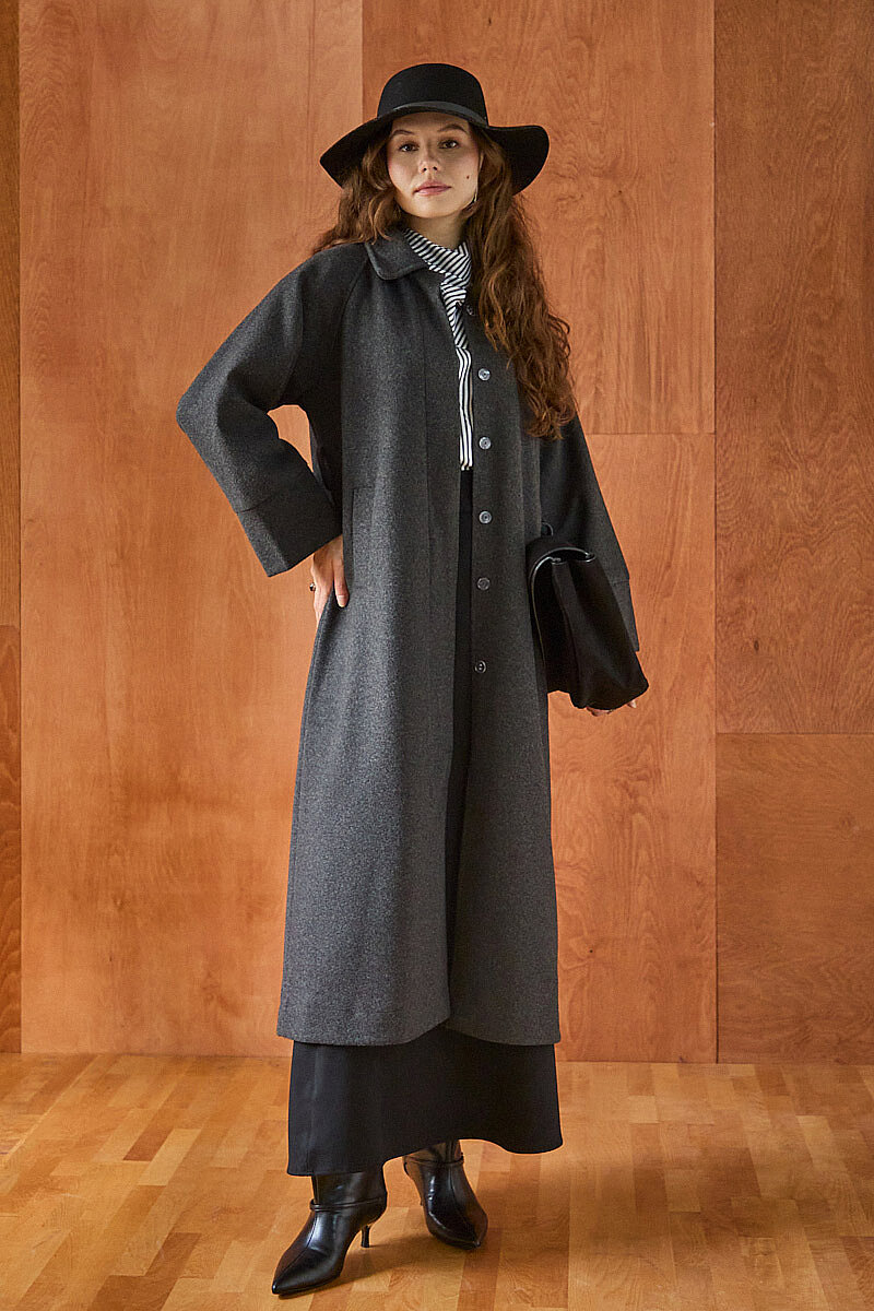 Raglan Sleeve Basic Coat Anthracite - 5