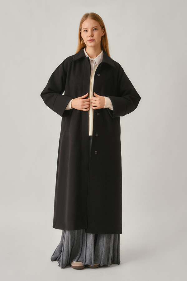 Raglan Sleeve Basic Coat Black - 3