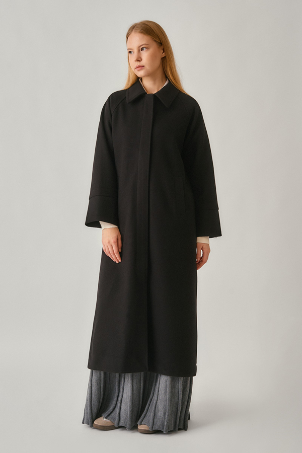 Raglan Sleeve Basic Coat Black - 4