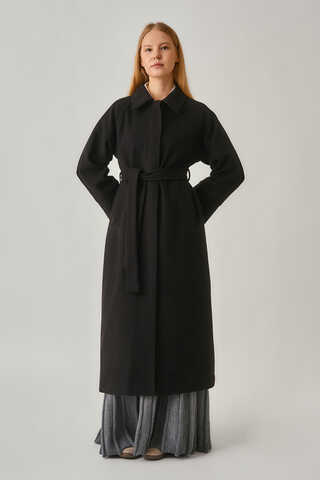 Raglan Sleeve Basic Coat Black - 1