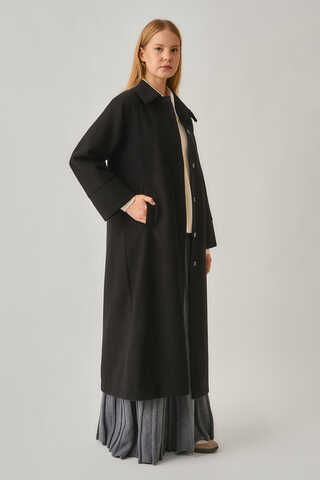 Raglan Sleeve Basic Coat Black - 7