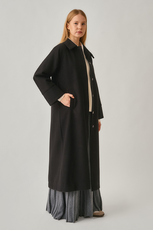 Raglan Sleeve Basic Coat Black - 7