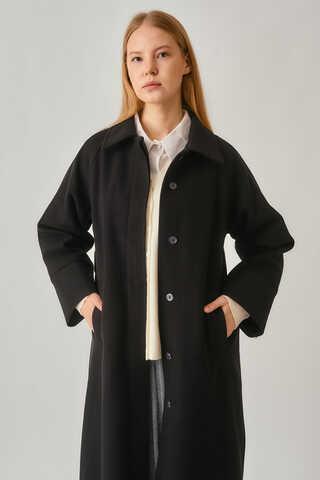 Raglan Sleeve Basic Coat Black - 8