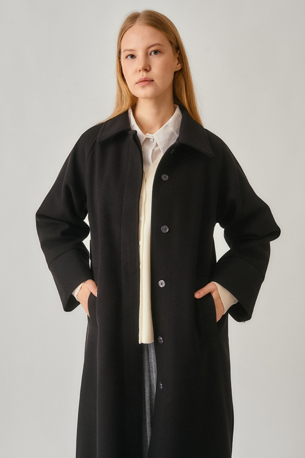 Raglan Sleeve Basic Coat Black - 8