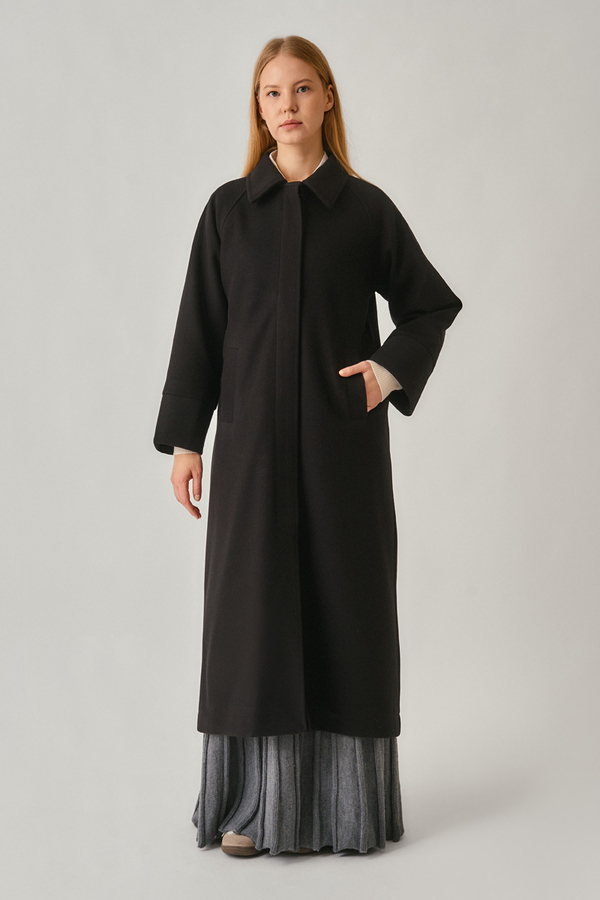 Raglan Sleeve Basic Coat Black - 9