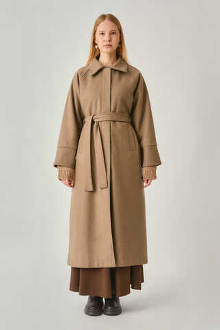 Raglan Sleeve Basic Coat Light Tan - 4