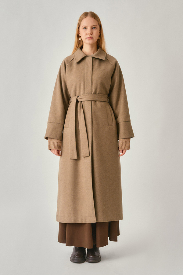 Raglan Sleeve Basic Coat Light Tan - 4