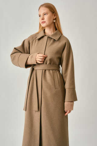 Raglan Sleeve Basic Coat Light Tan - 2