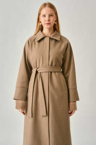 Raglan Sleeve Basic Coat Light Tan - 6
