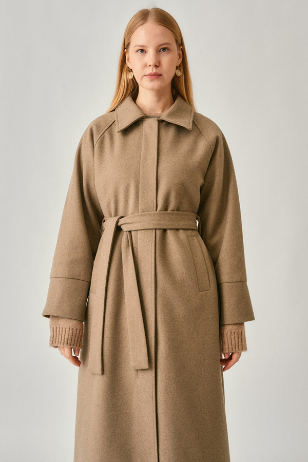 Raglan Sleeve Basic Coat Light Tan - 6