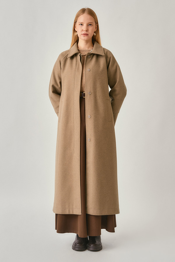 Raglan Sleeve Basic Coat Light Tan - 7