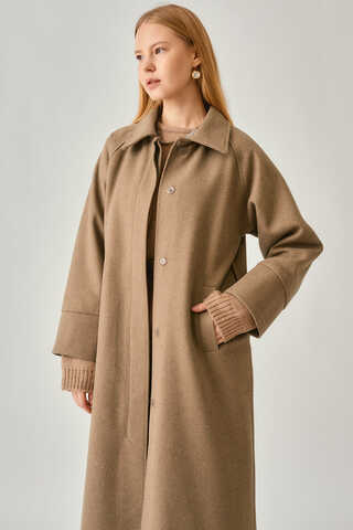 Raglan Sleeve Basic Coat Light Tan - 8