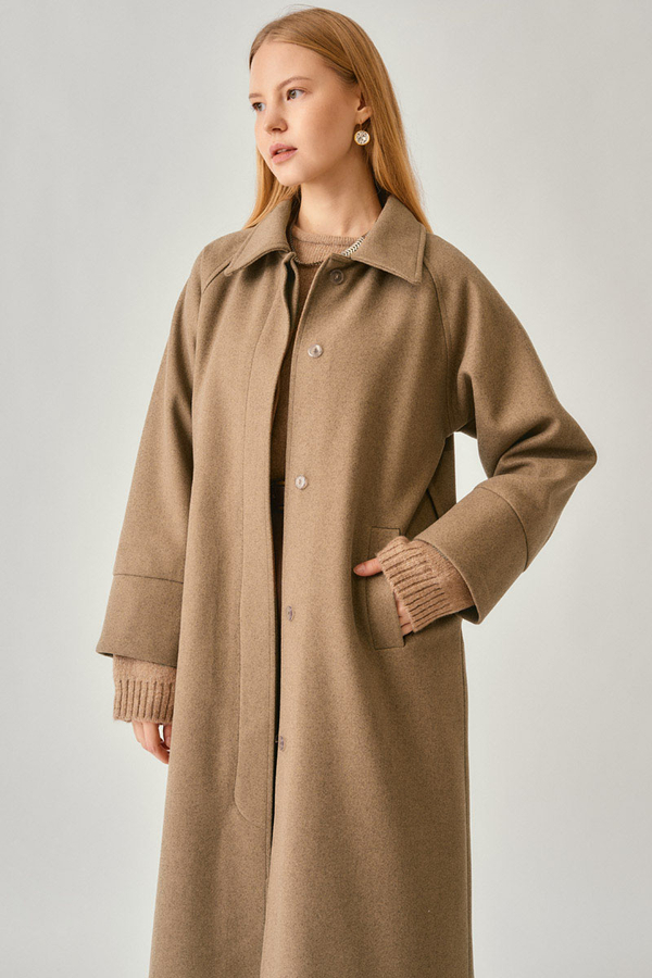 Raglan Sleeve Basic Coat Light Tan - 8