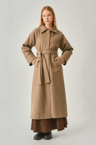 Raglan Sleeve Basic Coat Light Tan - 9
