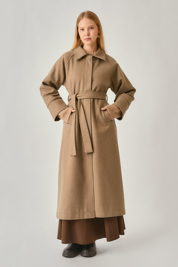 Raglan Sleeve Basic Coat Light Tan - 9