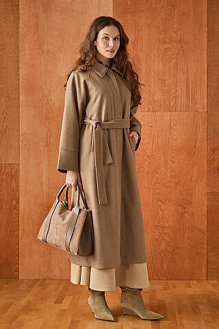 Raglan Sleeve Basic Coat Light Tan - 2
