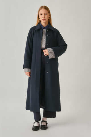 Raglan Sleeve Basic Coat Navy - 2