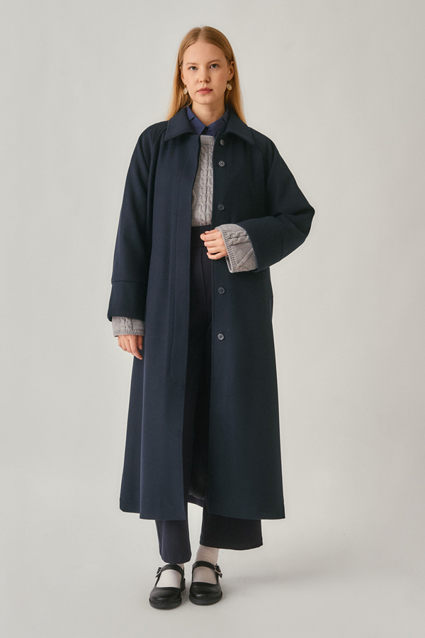 Raglan Sleeve Basic Coat Navy - 2