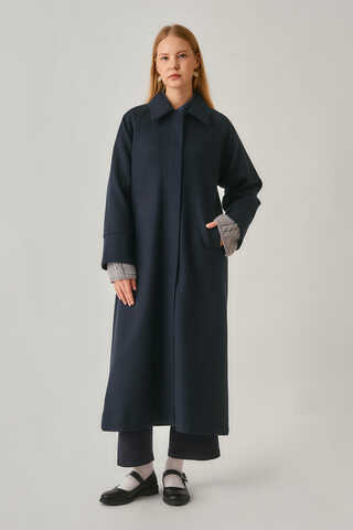 Raglan Sleeve Basic Coat Navy - 3