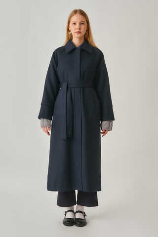 Raglan Sleeve Basic Coat Navy - 4
