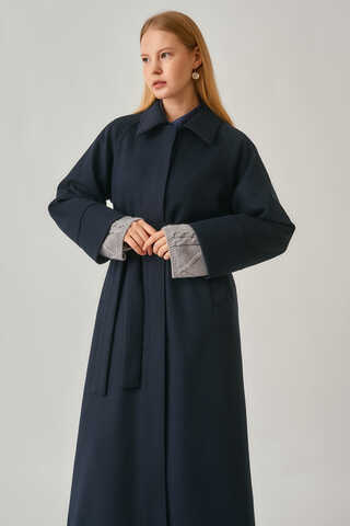 Raglan Sleeve Basic Coat Navy - 1