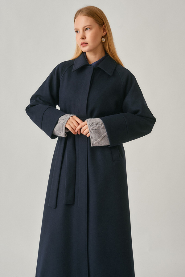 Raglan Sleeve Basic Coat Navy 