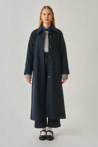 Raglan Sleeve Basic Coat Navy - 7