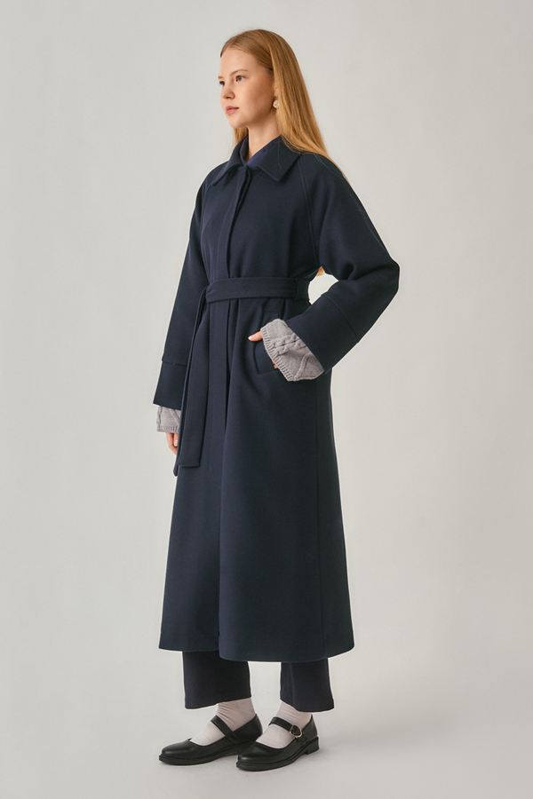 Raglan Sleeve Basic Coat Navy - 8