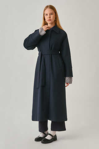 Raglan Sleeve Basic Coat Navy - 9