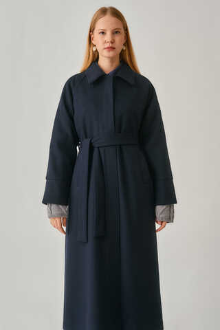 Raglan Sleeve Basic Coat Navy - 10