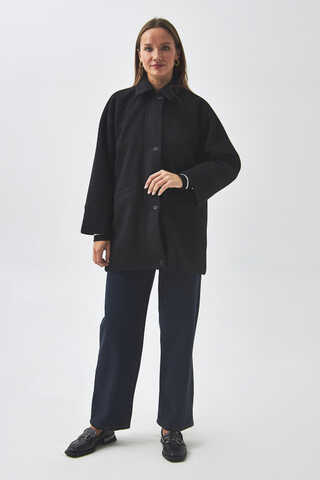 Raglan Sleeve Short Coat Black - 5