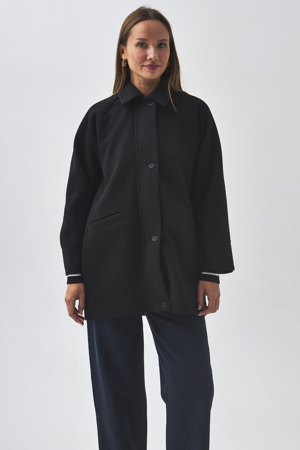 Raglan Sleeve Short Coat Black - 4